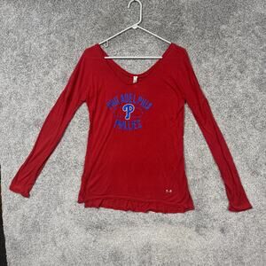 Philadelphia Phillies Shirt Womens Small Red MLB Baseball V Neck Under Armour